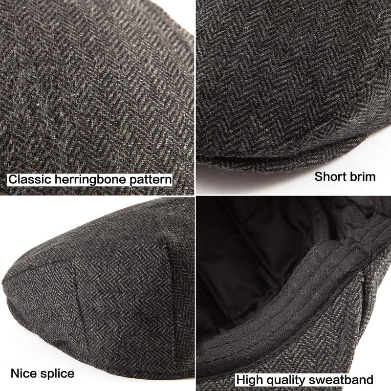 LADYBRO Black+Grey Newsboy Cap Men - Warm Hat for Men Flat Cap Ivy Hat Gift 2Packâ€¦ - Image 4